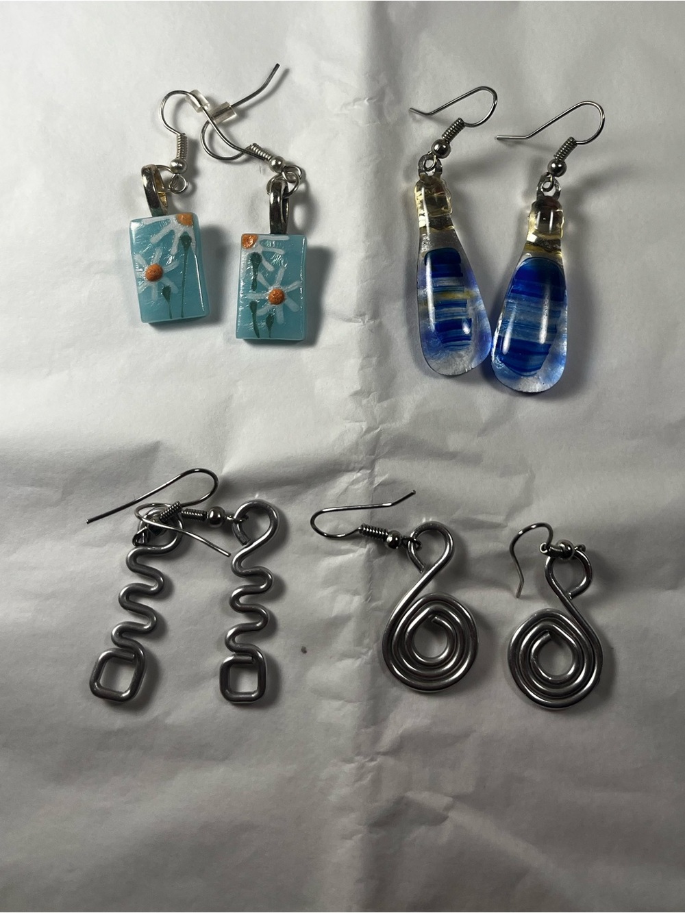 Bundle of 5 Handcrafted Earrings in glass and silver tones
